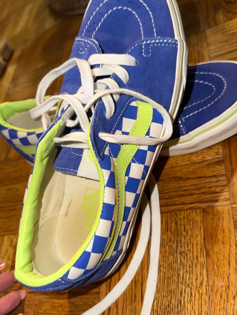 Vans Kids Blue Checkerboard Sneakers with Lime Accents